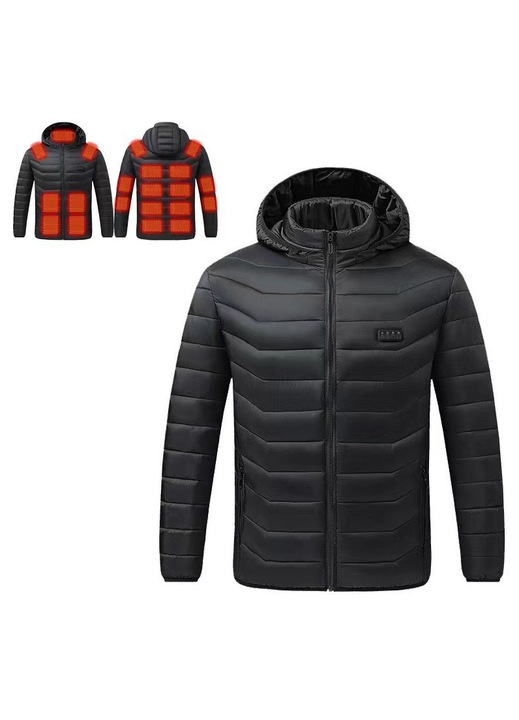 Jacheta incalzita unisex, 21 zone de incalzire, 4 controlere, neagra, poliester