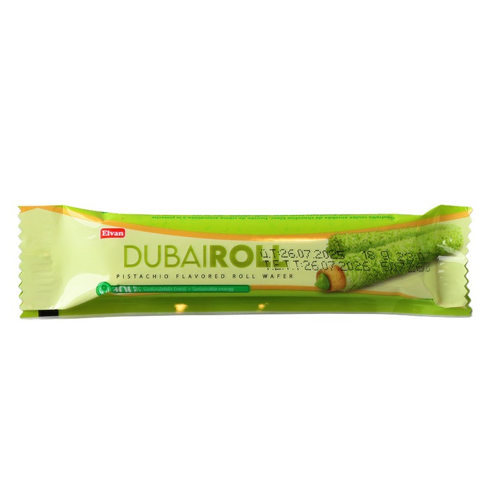 Napolitane Elvan Dubai Roll cu aroma de fistic, 18g, set 24 buc