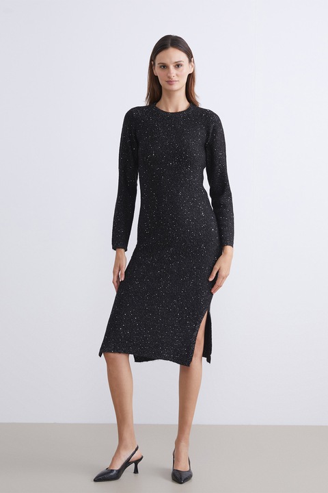 LC WAIKIKI, Rochie cu paiete si maneci lungi, Negru