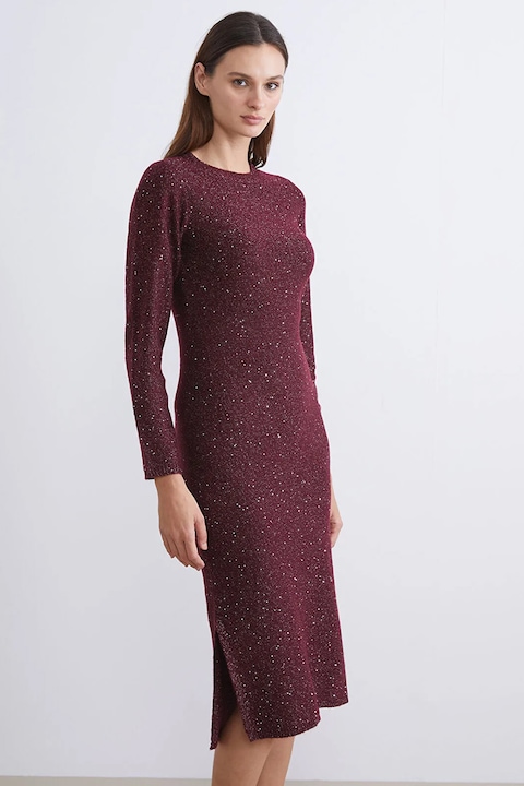 LC WAIKIKI, Rochie cu paiete si maneci lungi, Visiniu