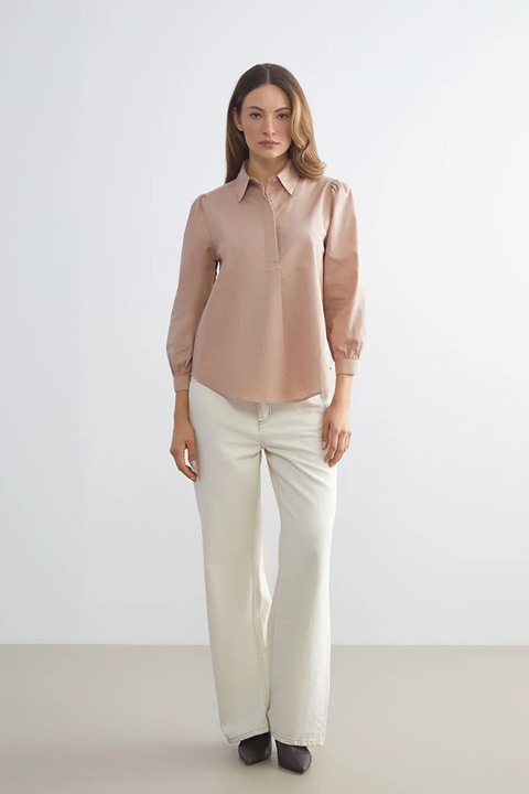 LC WAIKIKI, Bluza din amestec de in cu maneci 3/4, Piersica