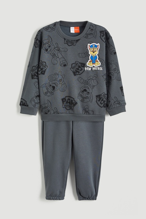 LC WAIKIKI, Set de pantaloni de trening si bluza de trening cu imprimeu - 2 piese, Gri inchis, 80-92 CM