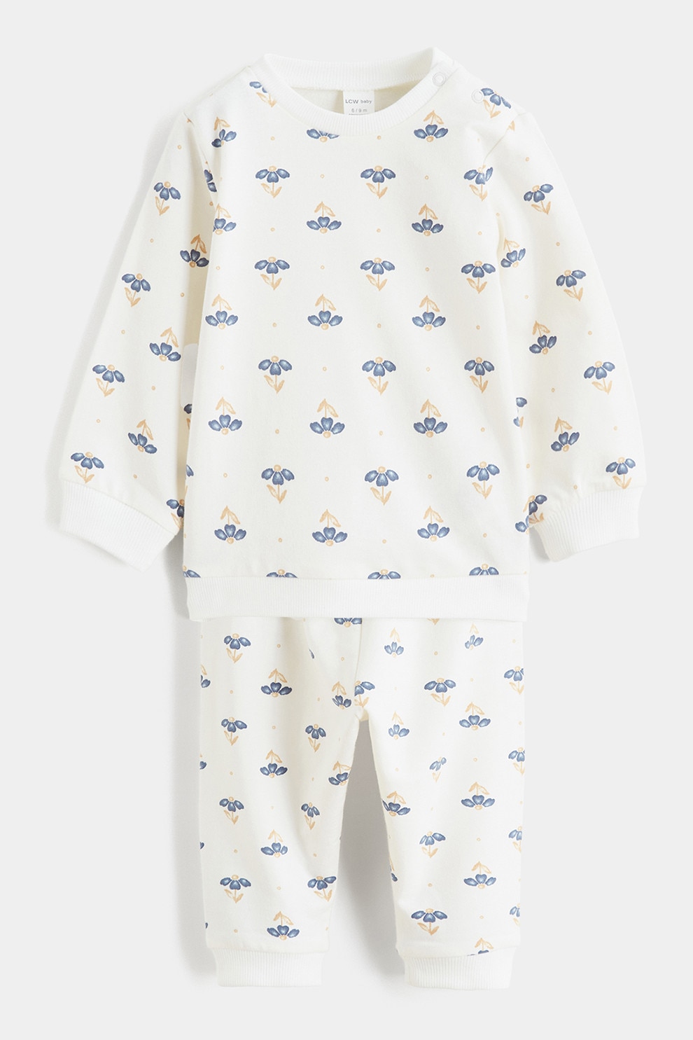 LC WAIKIKI, Bluza de trening si pantaloni de trening cu model floral, Alb, 68-74 CM