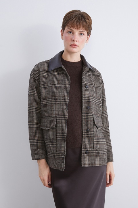 LC WAIKIKI, Palton scurt in carouri, Maro/Bej