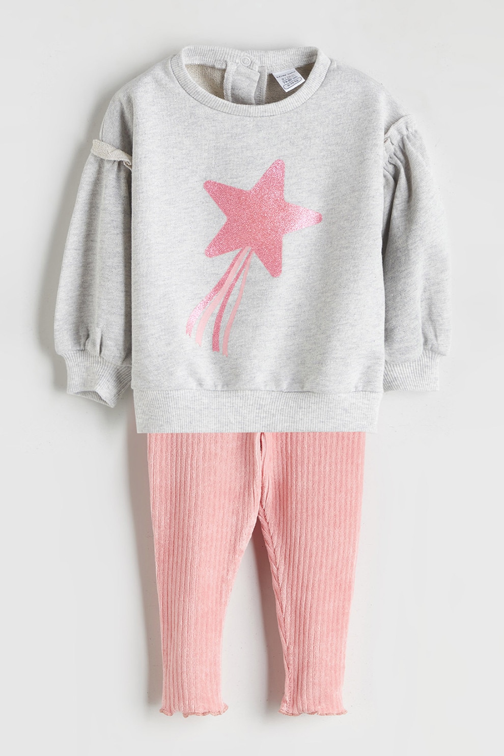LC WAIKIKI, Set de bluza de trening cu imprimeu stea si colanti, Gri melange, Roz, 80-86 CM