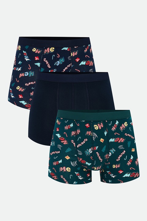 LC WAIKIKI, Set de boxeri de Craciun - 3 perechi, Verde/Bleumarin, S