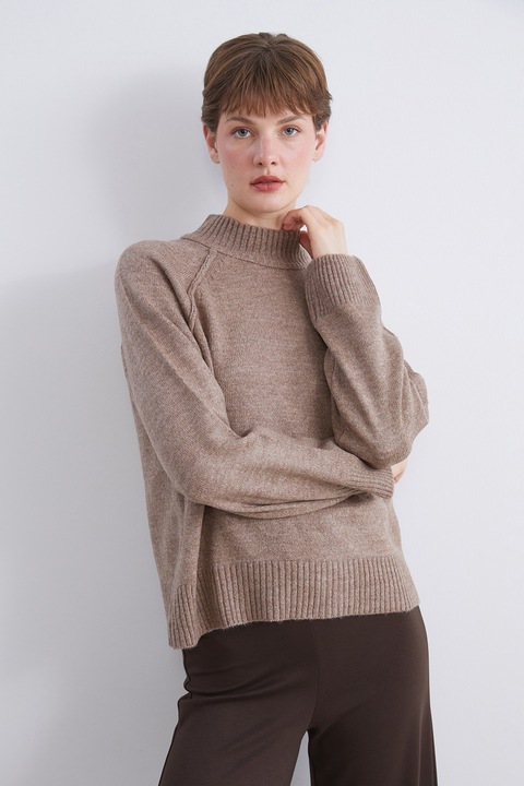 LC WAIKIKI, Pulover cu guler scurt si maneci raglan, Maro stins