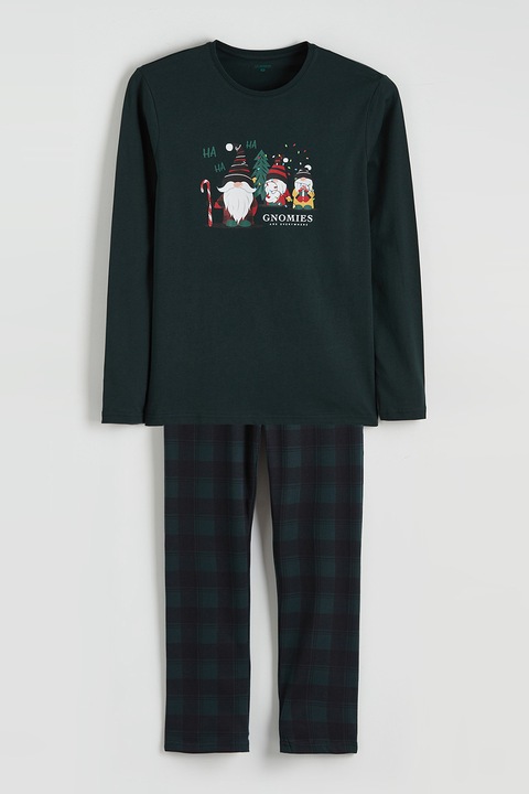 LC WAIKIKI, Pijama de bumbac cu imprimeu, Verde englez