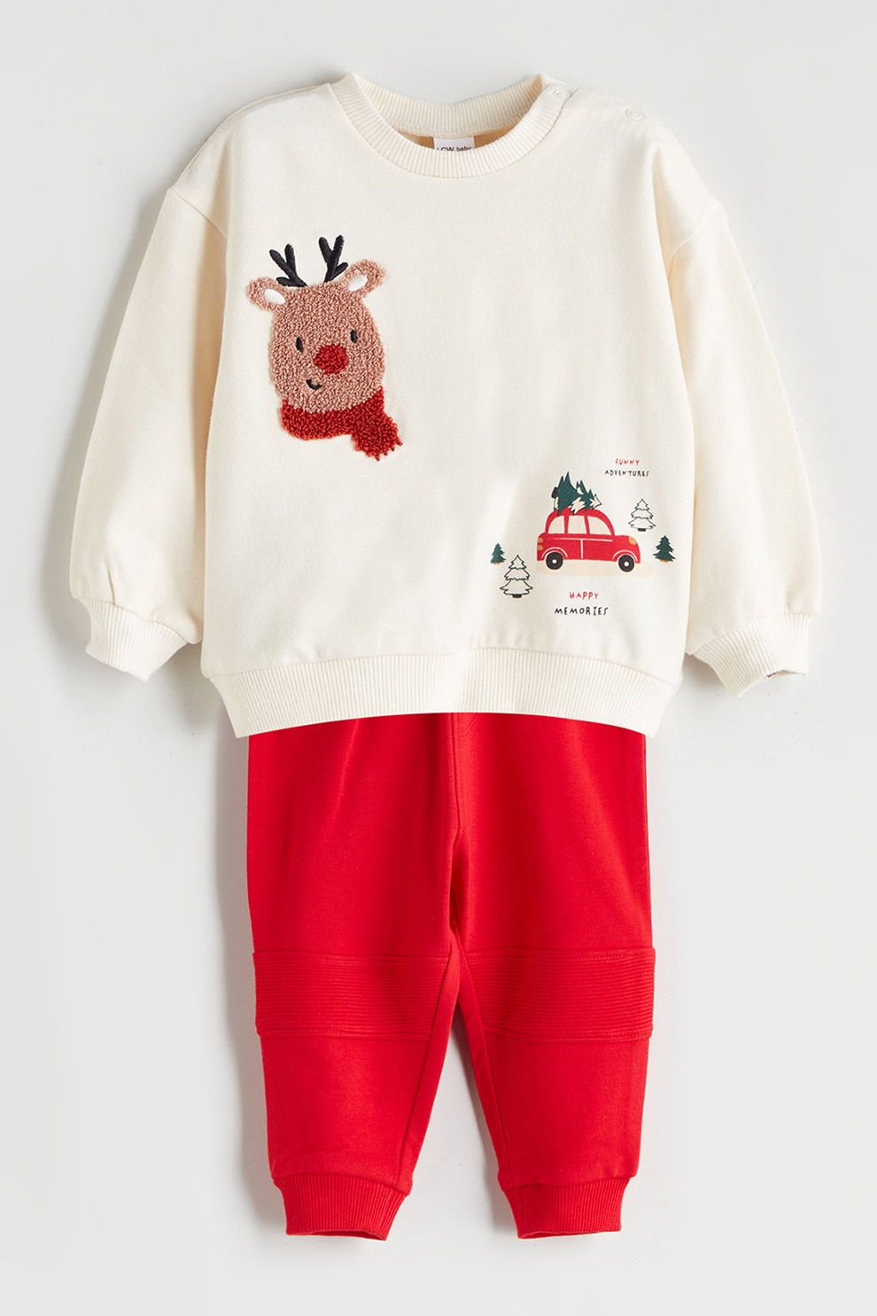 LC WAIKIKI, Set de bluza si pantaloni de trening, Rosu vermillion, Crem, 56-62 CM