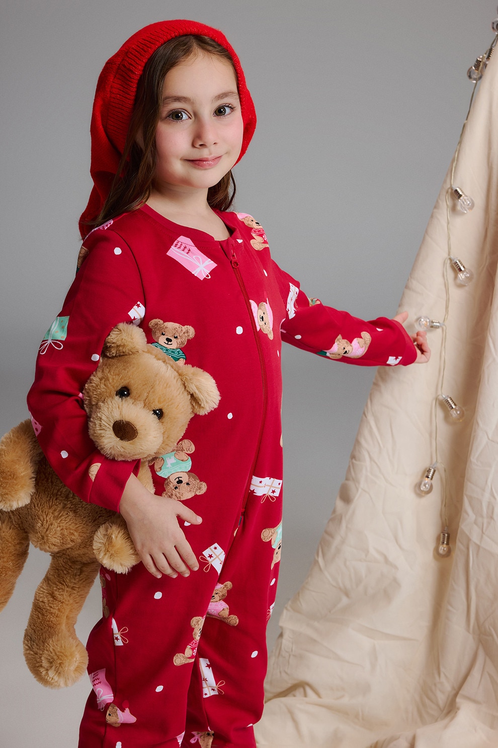 LC WAIKIKI, Pijama cu pantaloni lungi si imprimeu, Rosu, Turcoaz, Alb optic, 98-104 CM