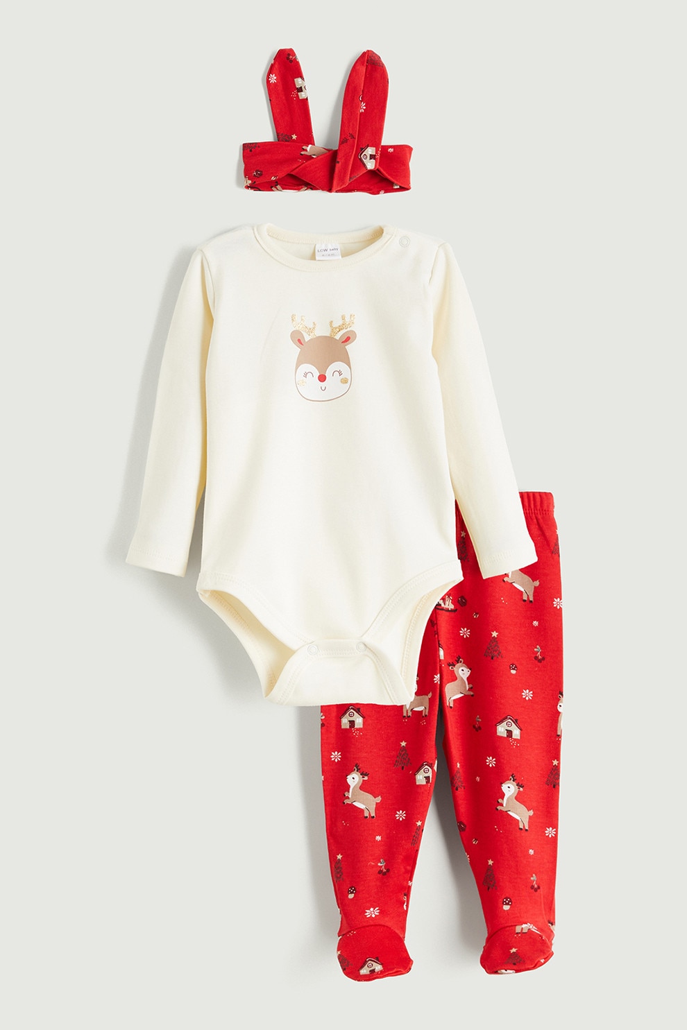 LC WAIKIKI, Set de body, pantaloni si bentita, Rosu, Alb murdar, 56-62 CM