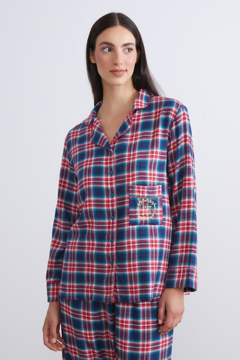 LC WAIKIKI, Pijama in carouri cu pantaloni lungi, Alb/Rosu inchis/Bleumarin, 2XL