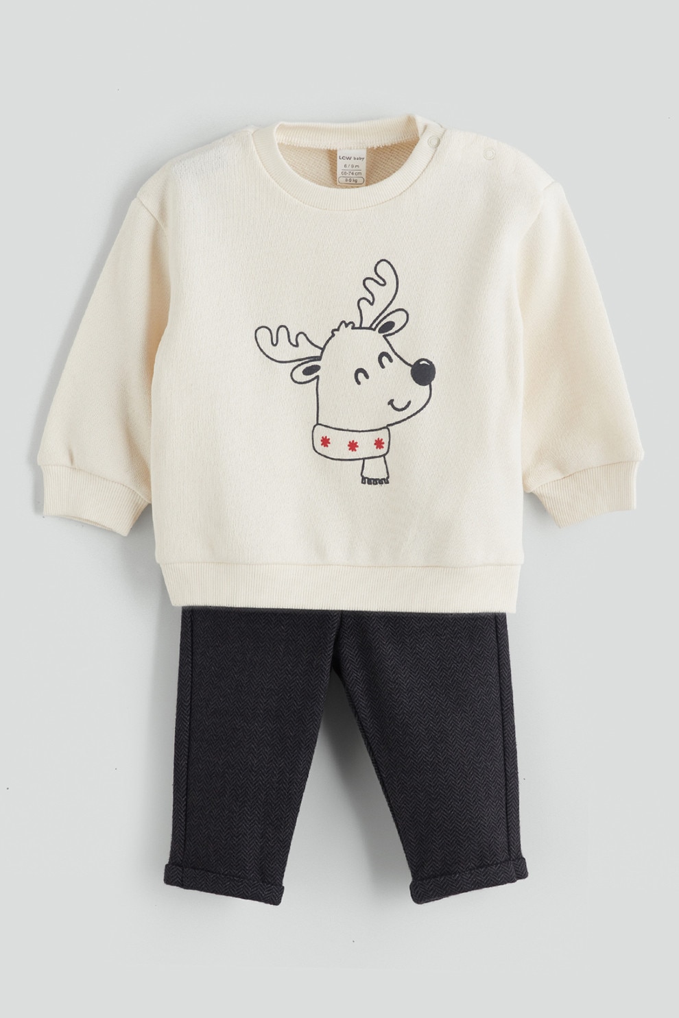 LC WAIKIKI, Set de bluza si pantaloni de trening - 2 piese, Crem, Gri inchis, 92-98 CM