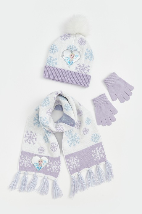 LC WAIKIKI, Fular, caciula si manusi cu model - 3 piese, Alb/Lila