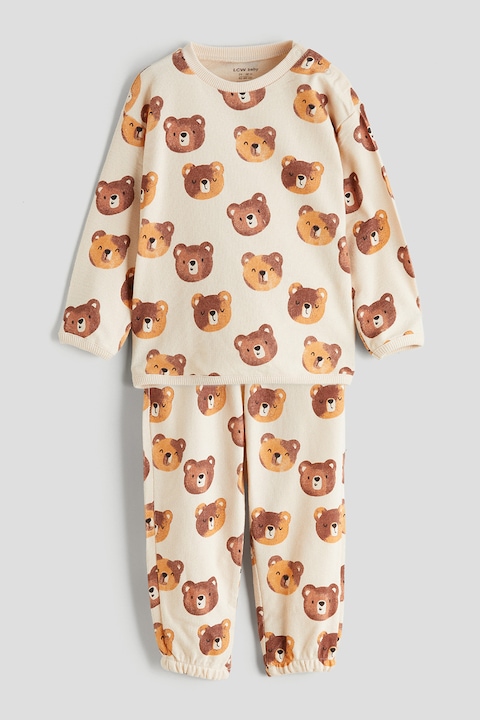 LC WAIKIKI, Set de bluza si pantaloni din bumbac, Maro/Bej/Crem, 56-62 CM