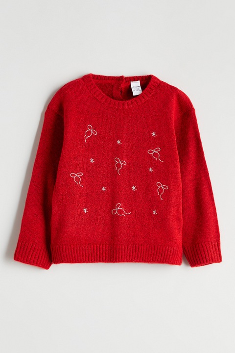 LC WAIKIKI, Pulover cu decolteu la baza gatului si detalii brodate, Rosu