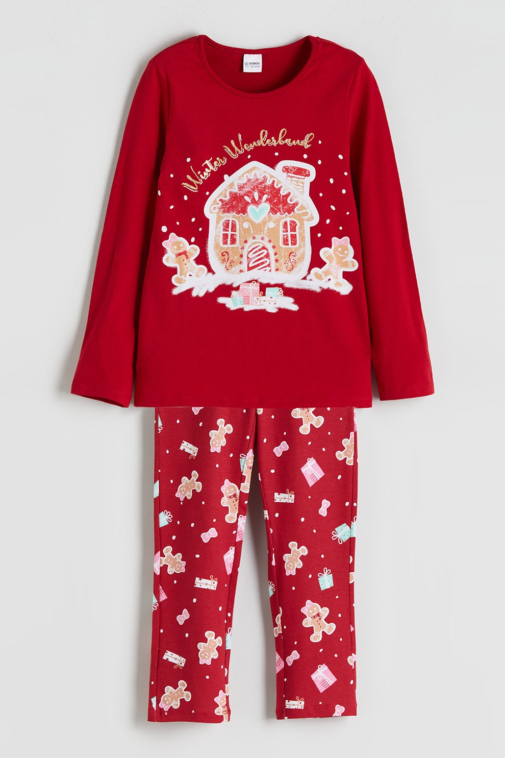 LC WAIKIKI, Pijama regular-fit cu imprimeu grafic, Rosu, Alb optic, 128-134 CM