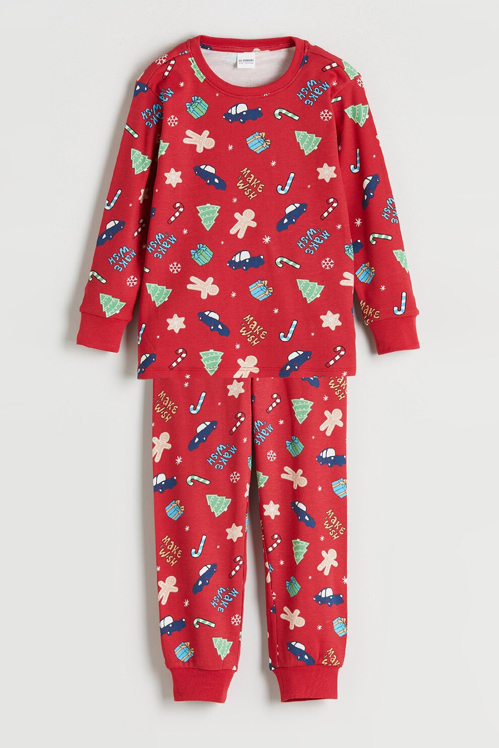 LC WAIKIKI, Pijama din bumbac cu imprimeu de Craciun, Rosu, 104-110 CM