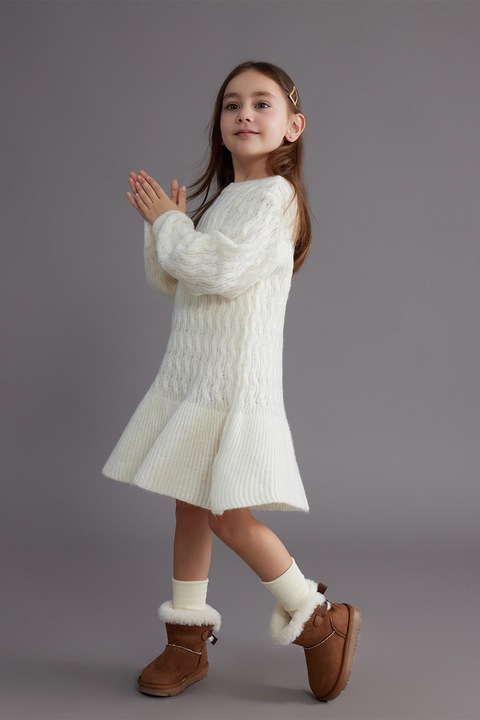 LC WAIKIKI, Rochie evazata din tricot, Alb fildes