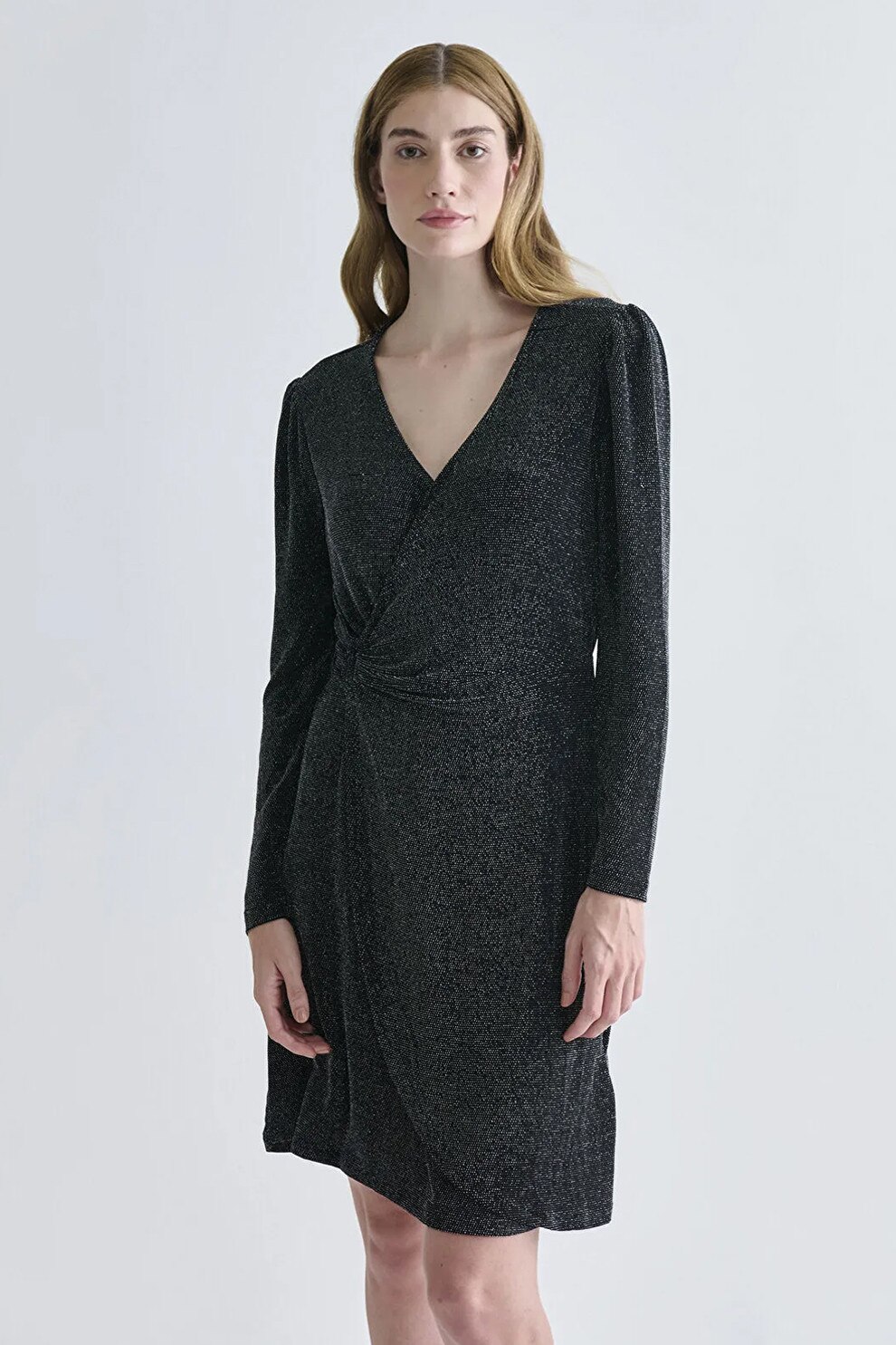 LC WAIKIKI, Rochie cu croiala in A si aspect stralucitor, Alb, Negru, 36