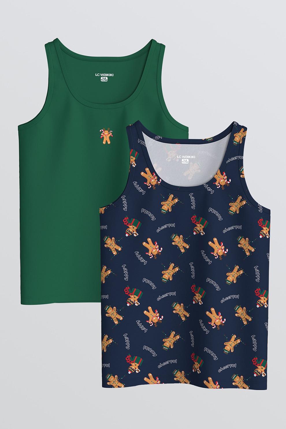 LC WAIKIKI, Set de topuri cu imprimeu - 2 piese, Verde, Bleumarin, 134-140 CM