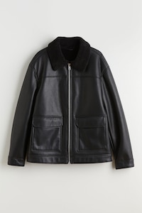 LC WAIKIKI, Jacheta de piele ecologica cu guler de blana sintetica, Negru, XL