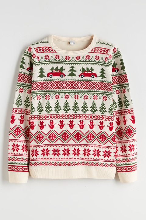 LC WAIKIKI, Pulover cu tematica de Craciun, Rosu/Verde/Crem