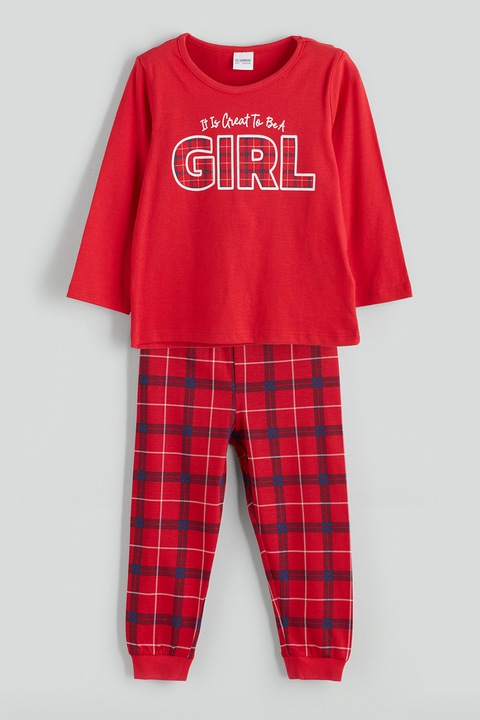 LC WAIKIKI, Pijama in carouri cu pantaloni lungi, Rosu vermillion, 98-104 CM