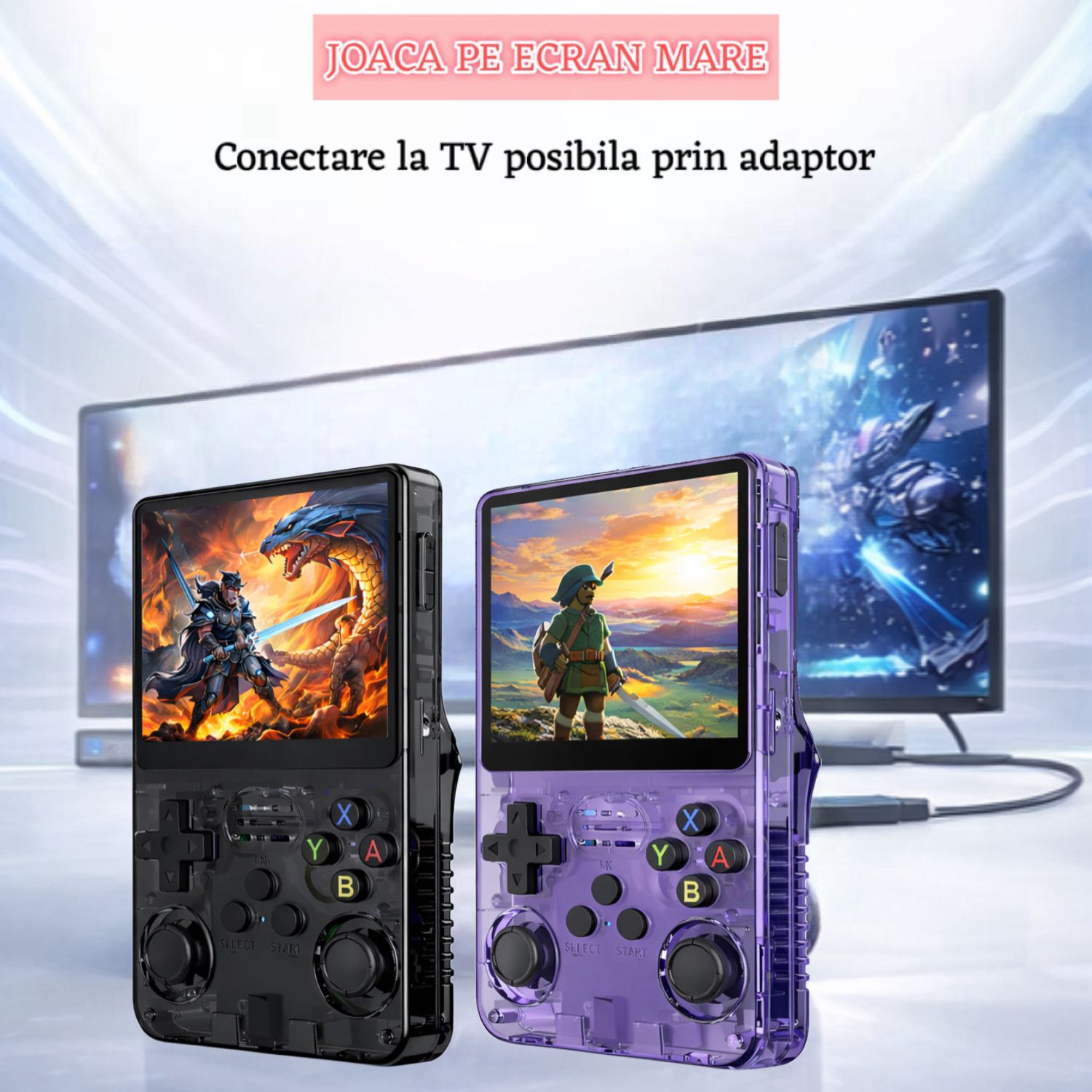 Consola Jocuri Portabila Retro R36S-Open Source, 21 Simulatoare, 15 000 Jocuri Preinstalate, Ecran HD, 3500mAh, Dual Joystick, culoare NEGRU