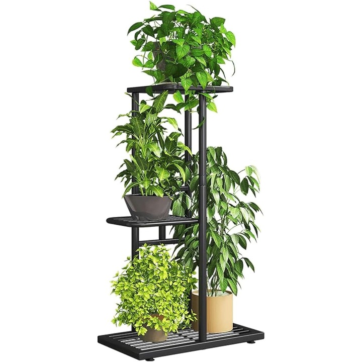 Stand de Flori, Wacorresi®, 3 etajere Suport Pentru Plante, Rezistent la Apa si Coroziune, Cadru Metalic Robust, 41x 22x 57.5 CM, pentru Interior/ Balcon/ Living / Gradina, Gri inchis Argintiu