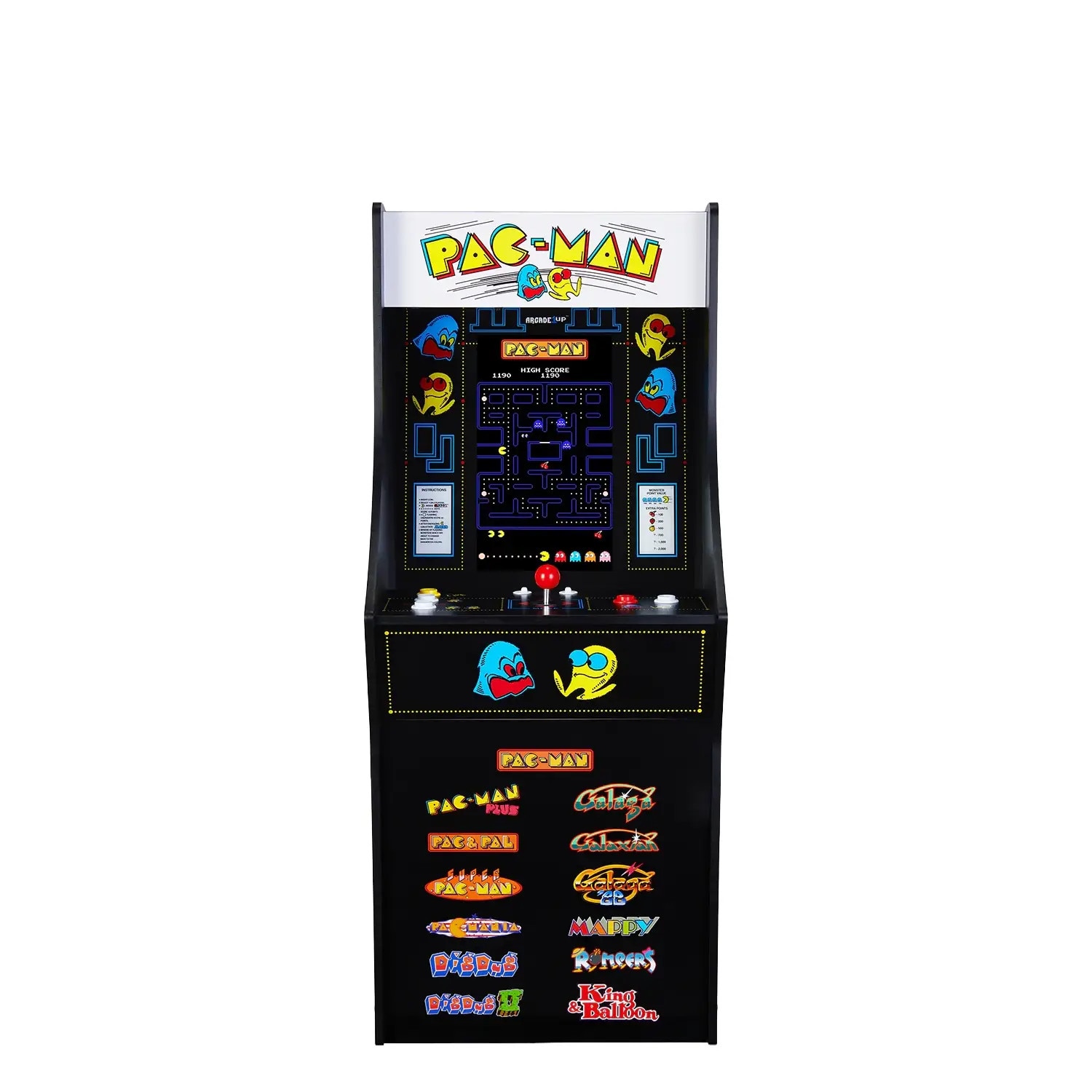 Consola verticala 13 jocuri ARCADE1UP, Pac-Man™ Classic SE, H 115 cm, Wi-Fi, un jucator, grafica retro vibranta, display LCD color 15.6 inch, tehnologie IPS, difuzor extern, volum reglabil, potrivit pentru game rooms/birou, multicolor