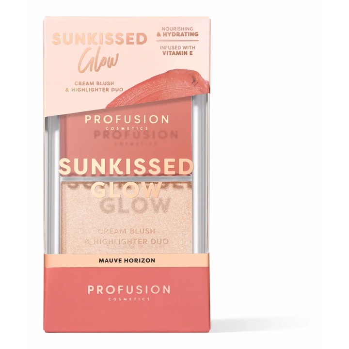 Profusion Cosmetics Sunkissed Glow krémes duo pirosító és highlighter paletta, Mauve Horizon árnyalat
