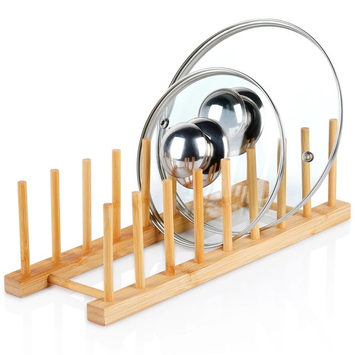 Organizator farfurii bambus natural acces usor