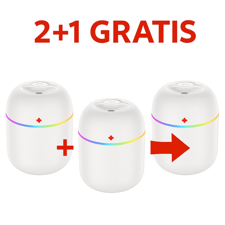 Umidificator EvoSmart™ UD-15, LED 7 culori, Lampa de veghe, Purificator Aer, Difuzor De Arome, Aromaterapie, Ultrasunete Evo, Rezervor 400 ml, culoare Dark Wood
