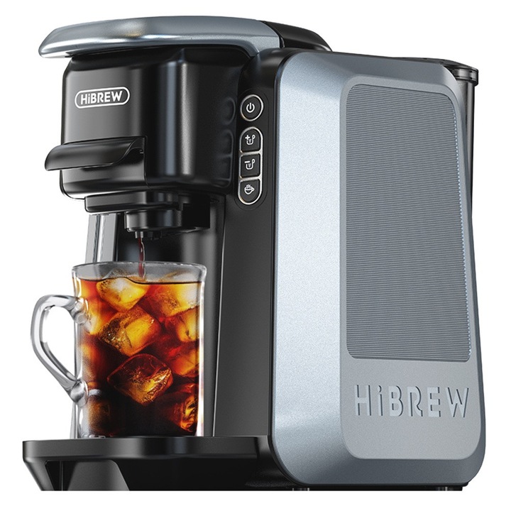 Кафемашина с капсули HiBREW H6, Автоматично разпознаване на кафе капсули, 20 бара, 1450W, 1.4л, автоматична температура и количество вода, Thermoblock, Съвместима с капсули Nespresso, Dolce Gusto, KCup, чай, ESE, Мляно кафе, Черна