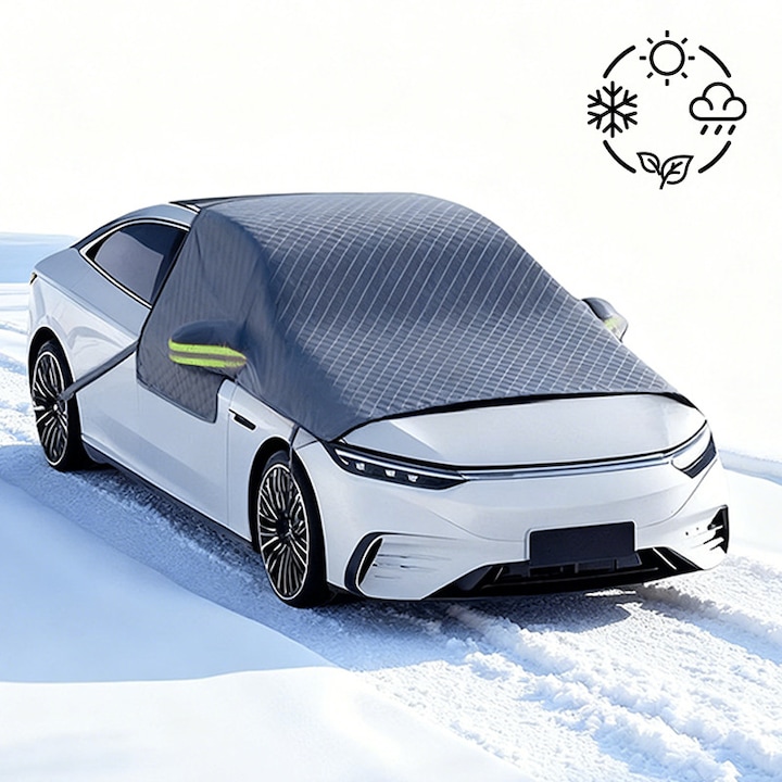 Prelata Antigrindina, Blocheaza eficient (zapada, ploaie, soare, frunze), 6 benzi elastice de fixare, 6 magneti de fixare, banda reflectorizanta nocturna, potrivit pentru: majoritatea autoturismelor si SUV-urilor