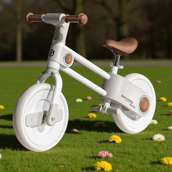 Детско баланс колело за деца, регулируема по височина седалка, EVA дунапренени гуми, за 2–5 години, бяло-кафяво