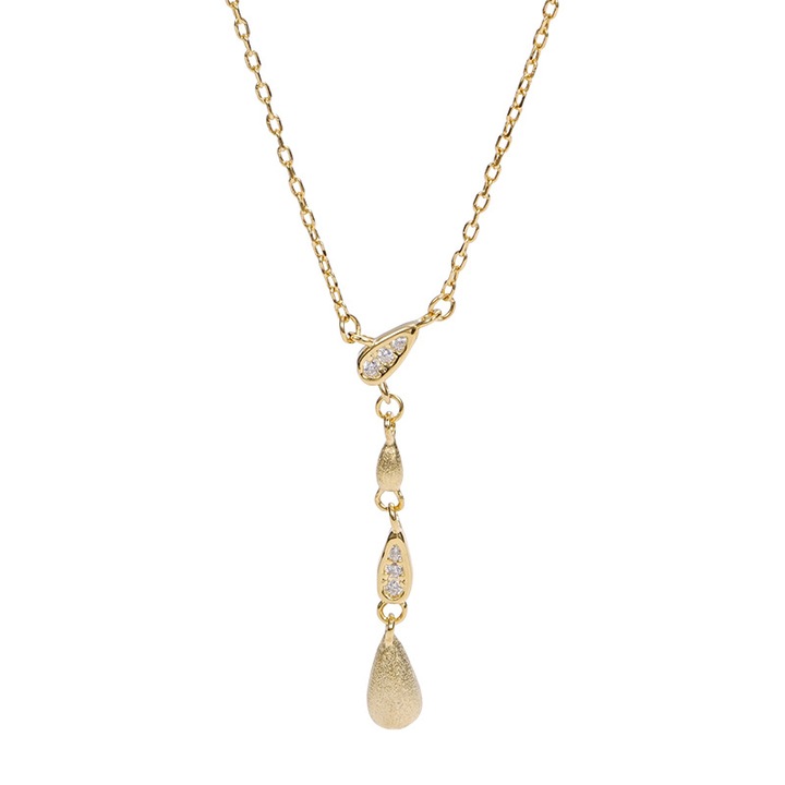 Дамско колие Tichy от сребро S925 с блестящи диаманти във формата на сълза, матово покритие, пискюл във формата на сълза, дължина на верижката 45 см, златен цвят