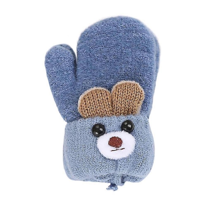 Manusi copii, model cu desene animate, captusite, elastice, albastre, dimensiune unica