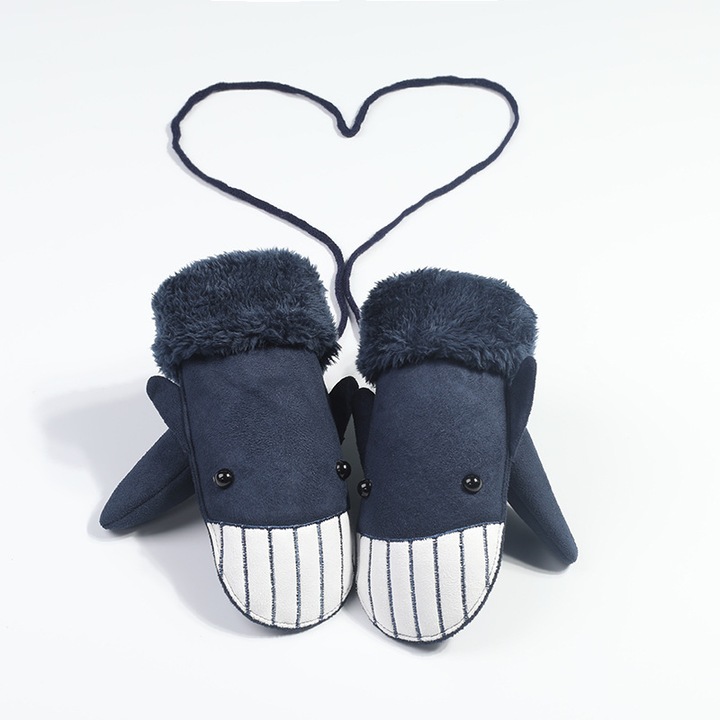 Manusi copii, calduroase, captusite cu fleece, din suede ingrosat, bleumarin