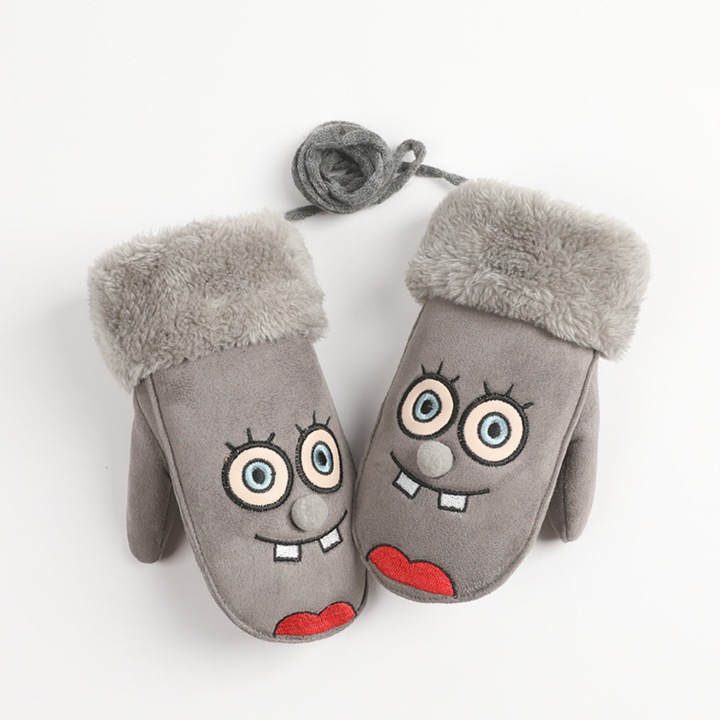 Manusi copii, calduroase pentru toamna si iarna, din suede gros cu captuseala din fleece, gri