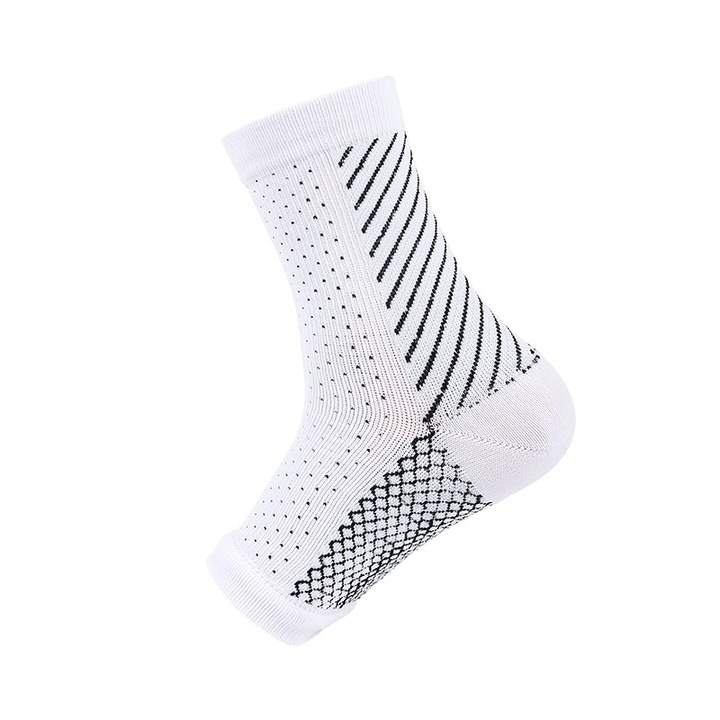 Sosete fitness pentru exterior, sosete de compresie deschise la varf pentru protectie sportiva, sosete cu suport pentru glezna, dungi albe cu buline negre, L/XL, doua perechi