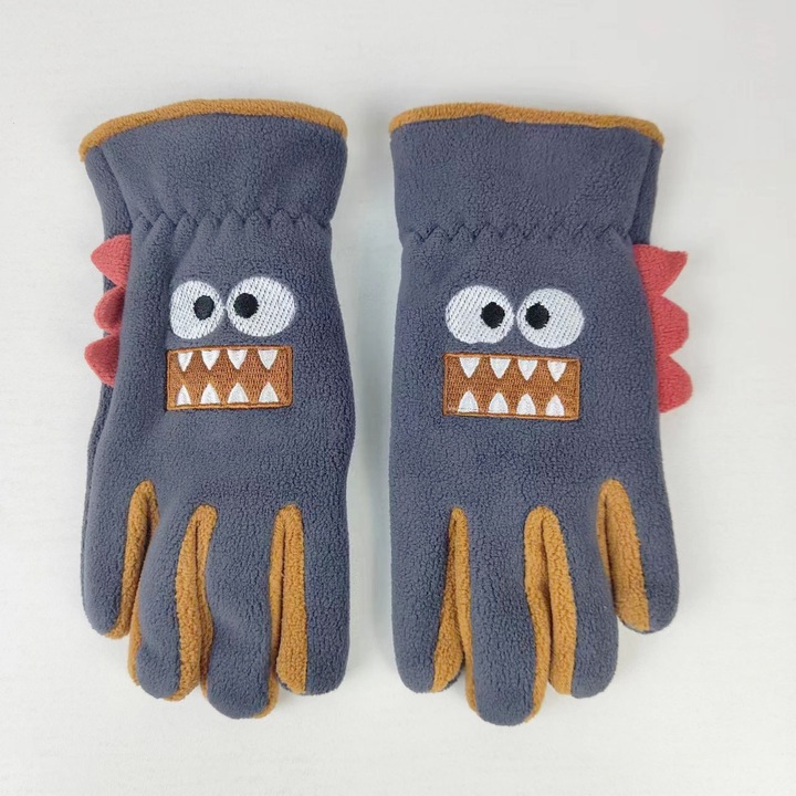 Manusi copii, design dinozaur, captuseala din fleece, albastru inchis, marime unica