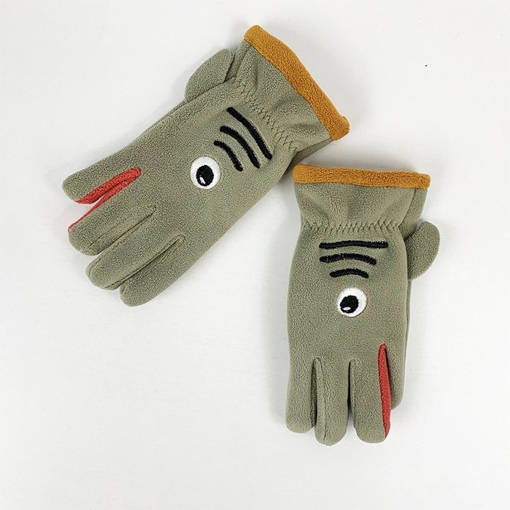 Manusi copii, imprimeu rechin, verde cetos, marime unica, set de manusi cu degete