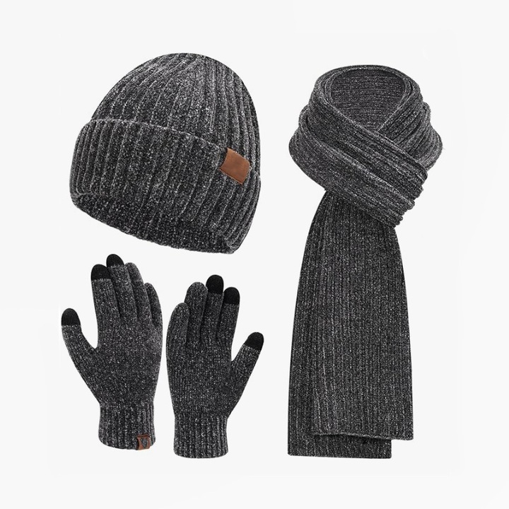 Set caciula de iarna pentru femei, neagra, 24x22cm, 185x28cm, manusi touchscreen 23x10cm