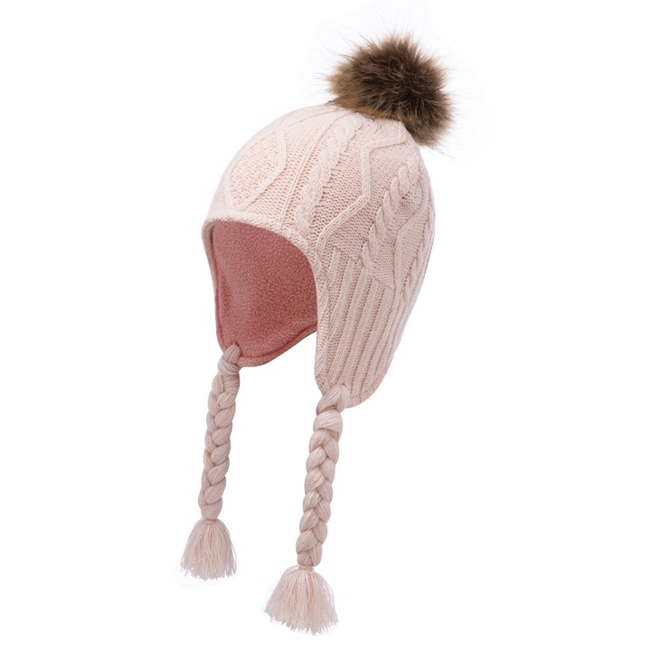 Плетена шапка за есен/зима, подходяща за момчета и момичета, вълна и акрил, розова, размер S