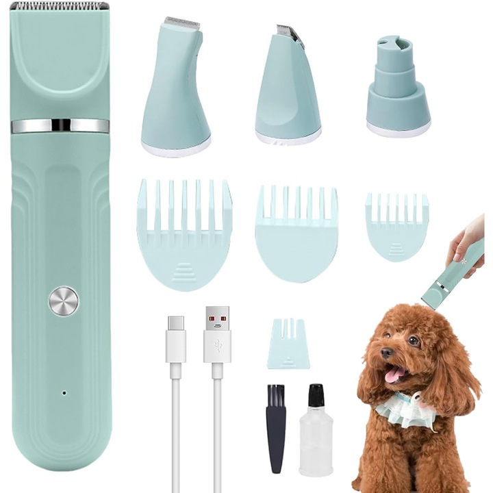 Set de ingrijire pentru animale, 4 in 1, pentru caini, pisici si catei, tehnologie silentioasa, dimensiuni variabile