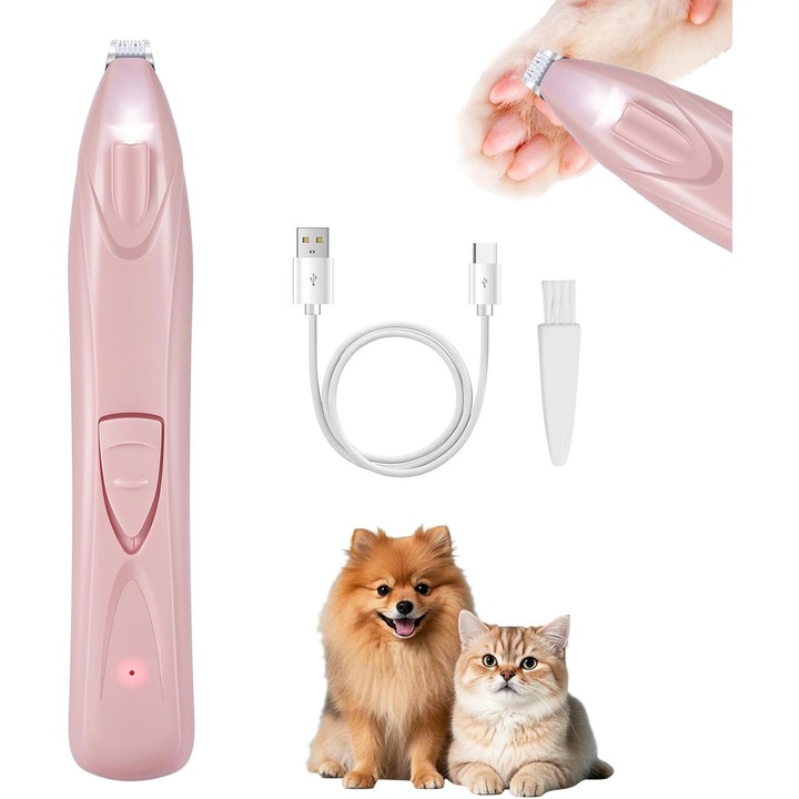 Тример за кучета, безжичен, с LED, безшумен, за лапи, уши, очи, лице, малък размер