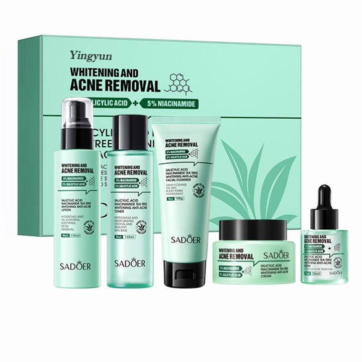 Set 5 ingrijire piela Yingyun, cu acid salicilic, niacinamida si extract de frunze de camellia, hidrateaza, anti-imperfectiuni, pentru toate tipurile de ten