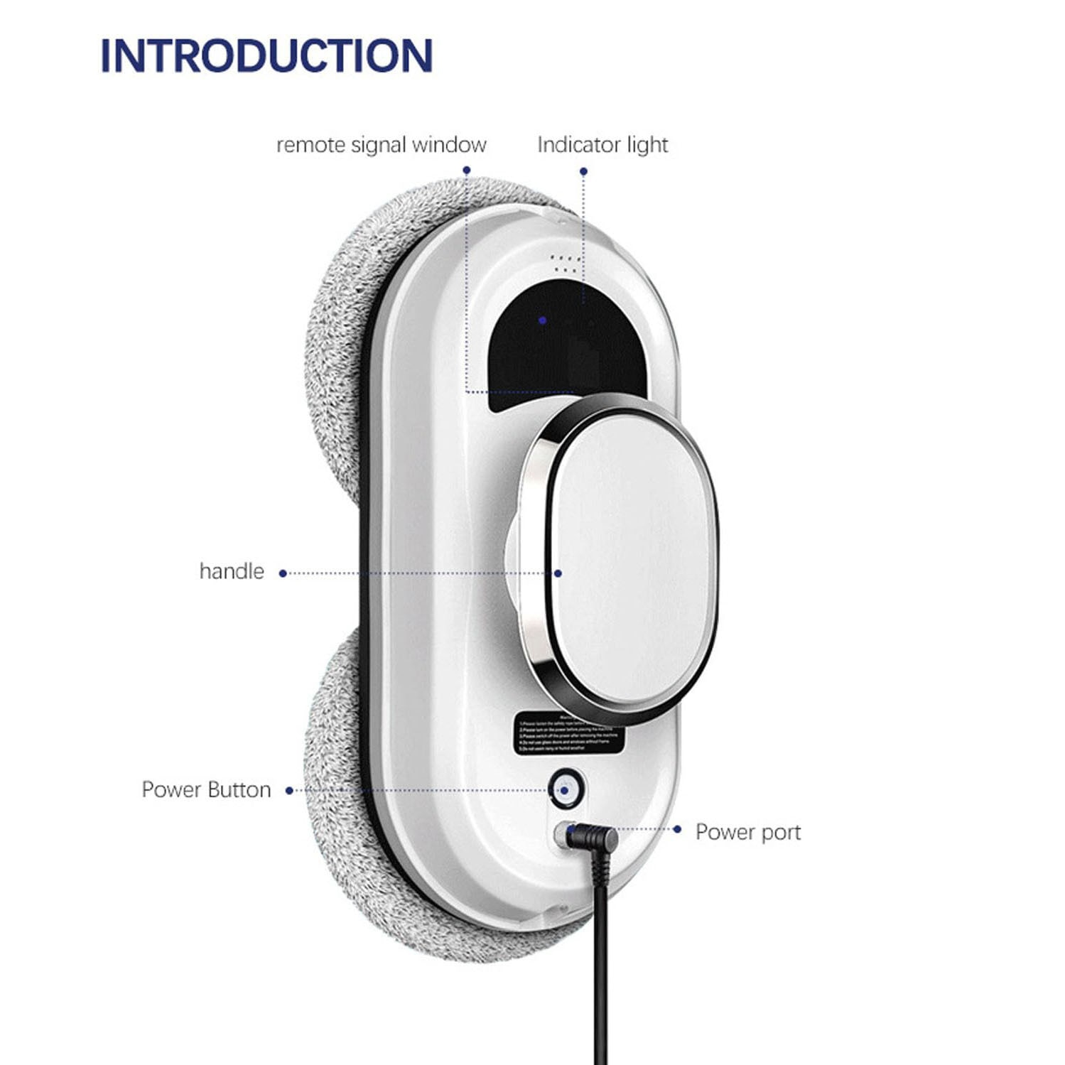 Robot curatare geamuri, Bedee, Curatator automat inteligent de ferestre, 5600 Pa, 90W, Intelligent route planning, Vine cu 10 carpe de curatat si 4 inele de curatare, Potrivit pentru toate suprafetele/pardoselile/gresiile din sticla, Alb